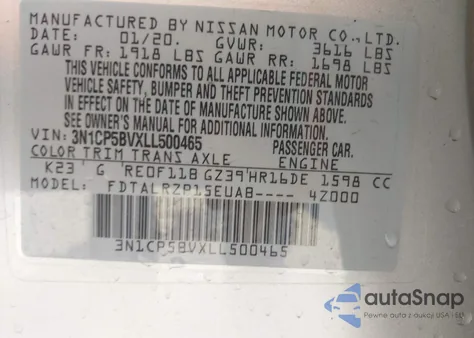 2020 Nissan Kicks S Xtronic Cvt from USA, damaged, VIN 3N1CP5BVXLL500465